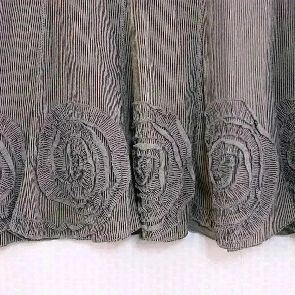 Solitaire Size M olive/blue-black pinstripe fit n flare cotton blend rosette bot - Picture 3 of 11